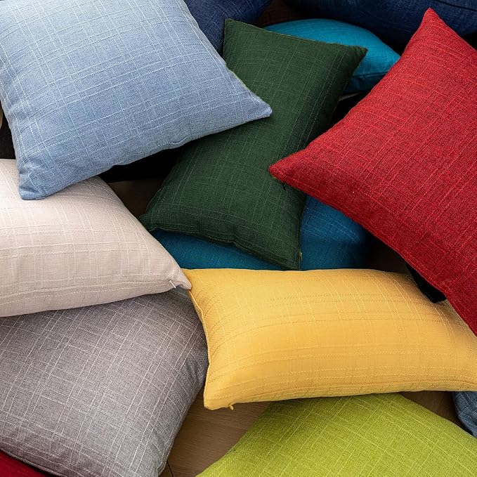 Kevin Textile Outdoor Waterproof 24”x24” Pillow Covers 2 Pack, Army Green | Water Resistant, Soft Faux Linen-cotton Yarn-dyed Woven Texture Throw Pillow Covers for Tent Patio Garden Couch Sofa