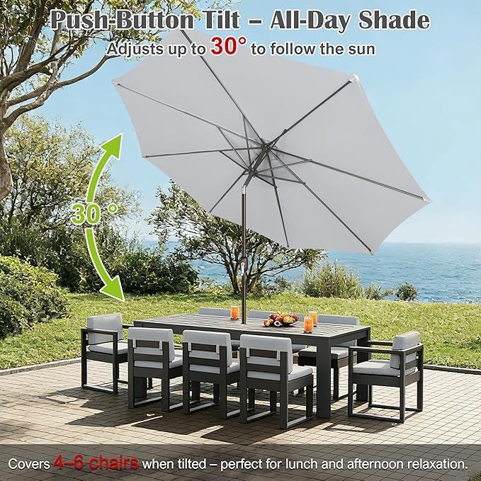 Blissun 10FT Outdoor Patio Umbrella, Outdoor Table Umbrella, Yard Umbrella, Market Umbrella with 8 Sturdy Ribs, Push Button Tilt and Crank