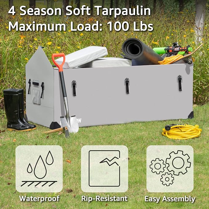 174 US Gallon Outdoor Storage Box Waterproof Soft Shell Tarpaulin Deck Box for Patio Furniture Outdoor Cushions, Throw Pillows, Garden Tools