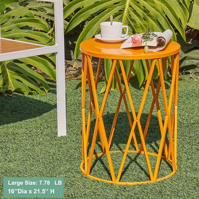 Y&M Set of 3 Stacking Coffee Table for Living Room, Patio Side Table,Indoor End Tables for Bedroom, Outdoor Decorative Garden Stool with Heavy Duty Metal Frame Modern Industrial Decor - Orange