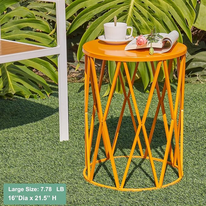 Y&M Set of 3 Metal Round Table, Coffee Table End Table for Indoor Outdoor Multifunctional Use, Heavy Duty Metal Plant Stand Decorative Garden Stool- Orange