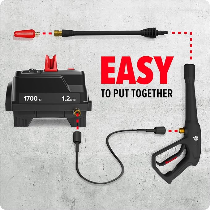Dirt Devil Electric Pressure Washer, 1700 PSI Power Washer with Included Attachments, Lightweight and Compact, High Pressure Cleaning for Concrete, Patios, Cars, Outdoor Furniture and More