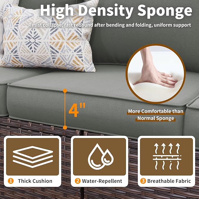 Patio Furniture Set, 5 Pieces Outdoor Sectional Sofa Couch with Chairs, Ottomans and Thick Cushions, All Weather Wicker Rattan Patio Conversation Set Dark Grey