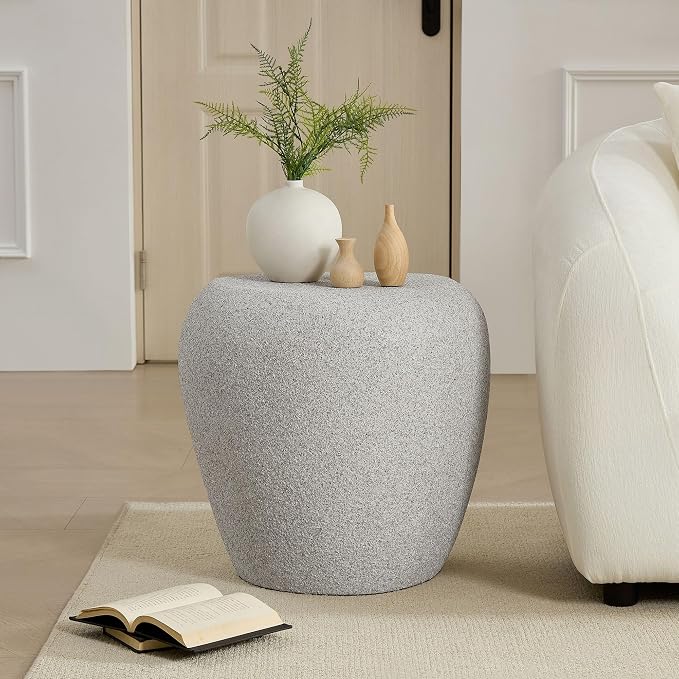 19.29" Irregular Fiberglass Outdoor Side Table, Durable Small Drink Table for Small Spaces, Scratch-Resistant & Waterproof End Table for Living Room, Apartment, Office, Beige