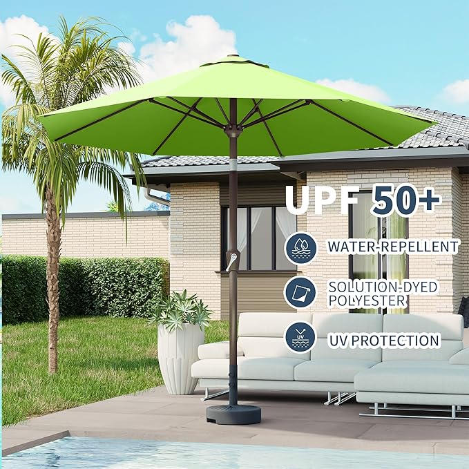 PatioKingdom Patio Umbrella with Push Button Tilt and Crank, Outdoor Market Umbrella with 8 Fiberglass Ribs, UV Protection Table Umbrella for Pool,Backyard,Garden,Deck (Apple Green, 10FT)