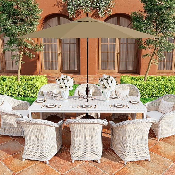 California Umbrella 11Ft Premium Sunbrella Patio Umbrella, Hand-Crank, Tilt-Collar, Bronze Frame, Heather Beige Fabric