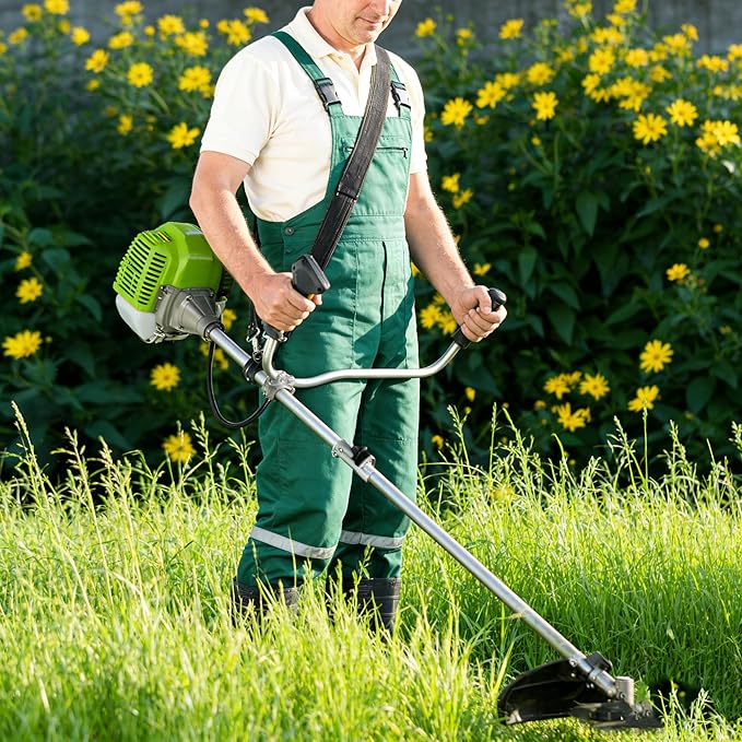 58CC Weed Wacker, Gas Powered 4 in 1 String Trimmer, 2-Cycle Brush Cutter with Straight Shaft for Lawn and Garden Care Trimming (Green)