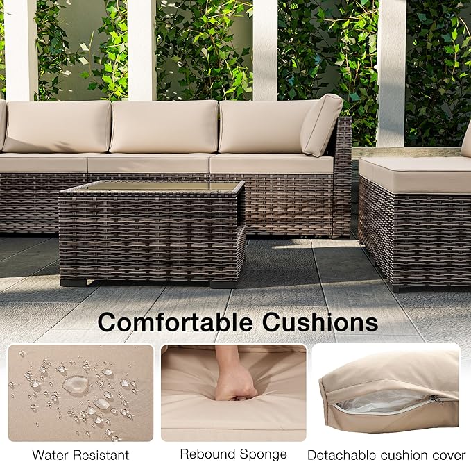 Joyside 10-Piece Patio Furniture Set, Rattan Outdoor Sectional Wicker Patio Conversation Set with Cushions and Coffee Table
