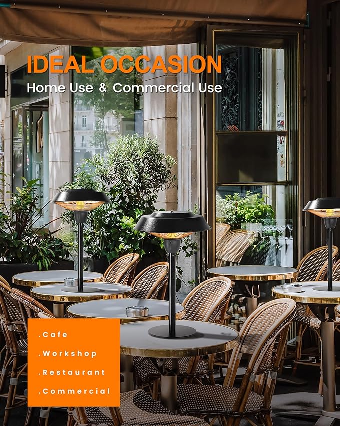 Star Patio Outdoor Heater, Electric Tabletop Heaters Tip-Over Protection, IP44 Waterproof, 1500W Infrared Patio Heater, Hammered Bronze Finished