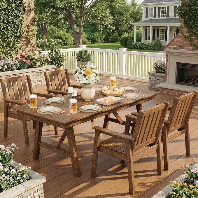 Garvee Outdoor Patio Dining Chairs Set of 2, Outdoor HDPE Garden Dining Chairs, Sturdy Frame, Waterproof, All-Weather for Backyard, Poolside, Porch, Deck, Natural