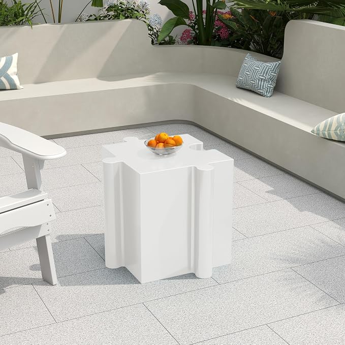 Christopher Knight Home Daton 3 Piece Interlocking Outdoor Side Table Set, Modular Lightweight Concrete Coffee Table, Convertible MGO End Table for Indoor&Outdoor, Creative Set Up, White+Black