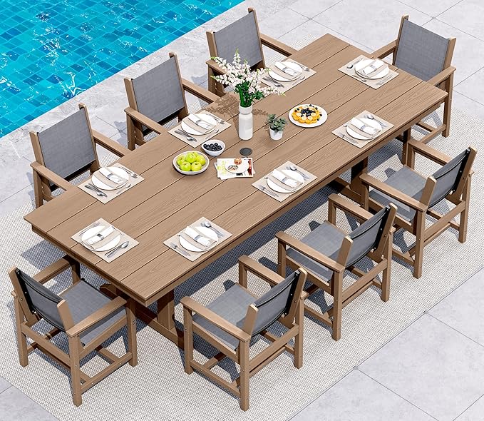 SERWALL Outdoor Dining Chairs Set of 2, All-Weather HDPE Textilene Sling Dining Chair for Backyard, Garden, Brown
