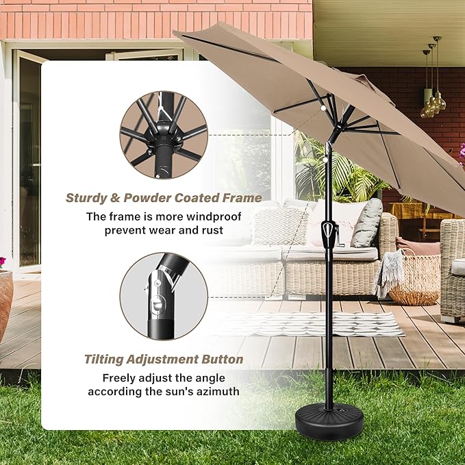 YSSOA 2 Pack 7.5' Patio Umbrella Outdoor Table Market Yard Umbrella with 6 Sturdy Ribs, Tan