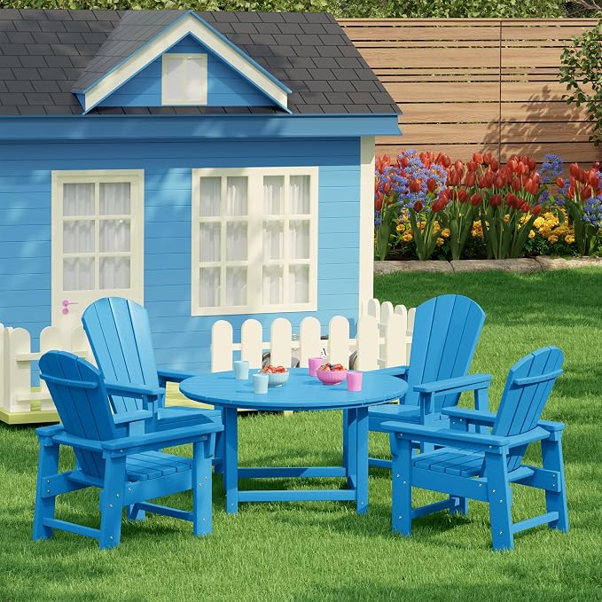 Costaelm Kids Dinner Table, Toddler Play Desk Student Desk Outdoor Childrens Picnic Tables for Children Arts & Crafts, Snack Time, Multi-Activity Table for Ages 2-8 in Home/Outside, Pacific Blue