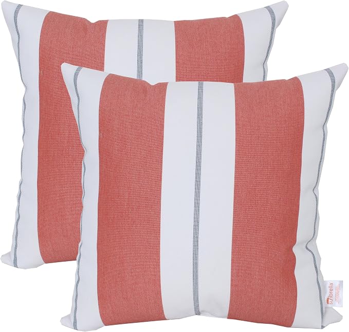 Outdoor/Indoor Sunbrella Throw Pillow Cover Only Square Set of 2 Pieces 24 inch x 24 inch Relate Persimmon Stripe - Insert Not Included, Warm Clay