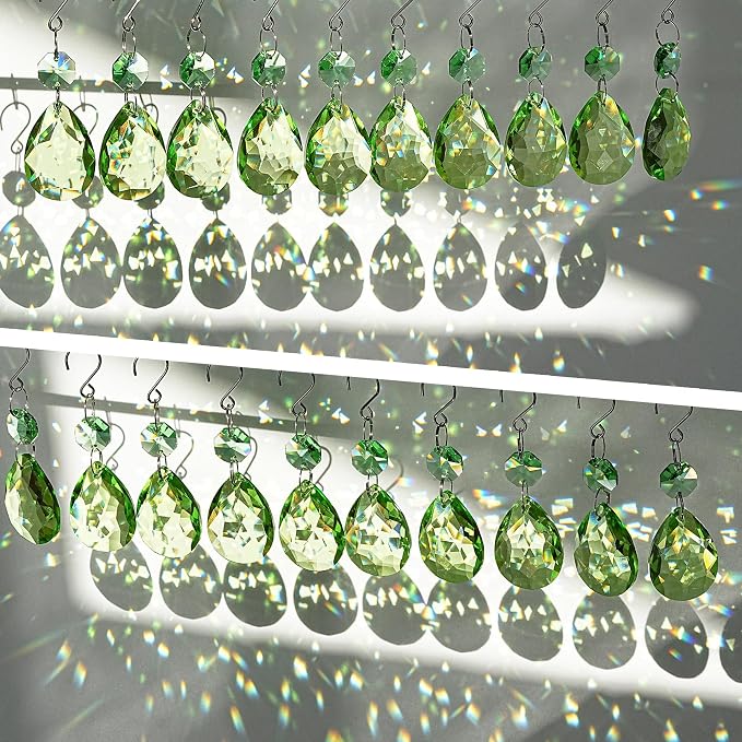 10 Pcs Green Crystal Bauhinia Suncatcher Prisms Chandelier Window Decor | Green Crystal Bauhinia Prisms Suncatcher Pendants 3 Inch Chandelier Beads Replacement Hanging for Window Garden Wedding Decor