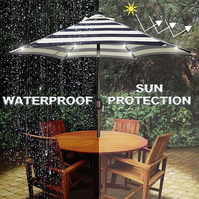 Blissun 7.5 ft Solar Umbrella, 18 LED Lighted Patio Umbrella, Table Market Umbrella