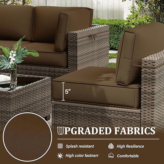 Outdoor Furniture Replacement Cushions, 5" Foam Foam High-Density, Fits 6-seat Sectional Rattan Conversation Set, 14 Piece Patio Water-Resistant Replacement Sofa Cushions, Liner&Cover