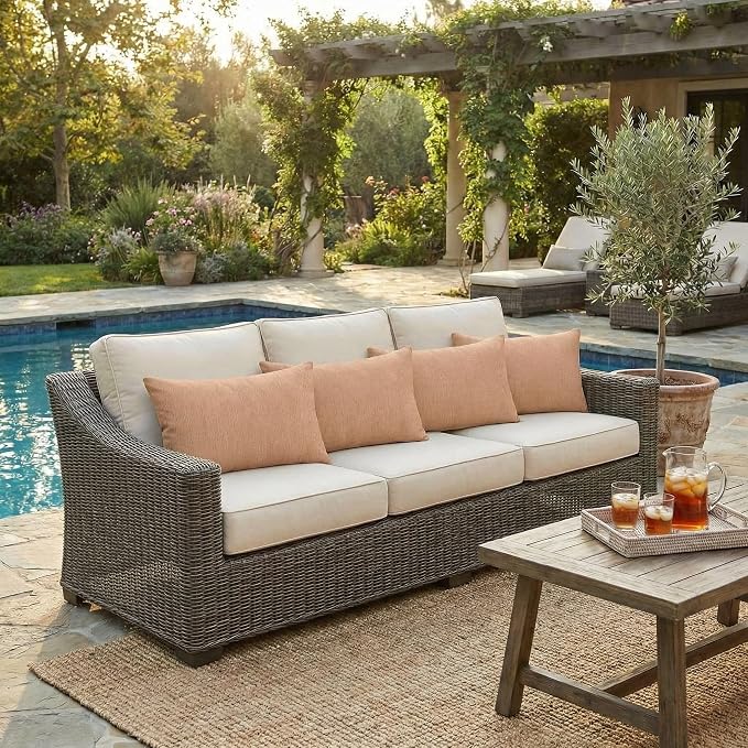 RSH DECOR: Designer Select Sunbrella Lumbar Throw Pillows Set of 4 | 20" x 12" | Water and Fade-Resistant Performance Fabric | Indoor Outdoor Accent Pillows | Made in USA (Cast Petal Pink)