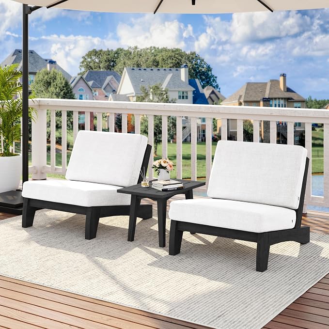 2 Piece Dark Wood Patio Chairs Outdoor Bistro Chair, All Weather Outdoor Furniture Patio Sofa Backyard Seating Group Conversation Sets with Beige Cushions