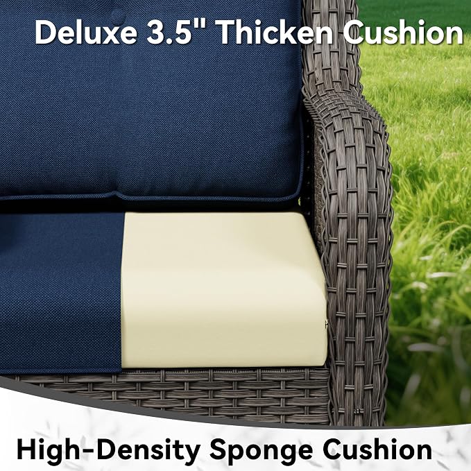 3 Piece Outdoor Wicker Patio Furniture Set, Swivel Rocker Patio Chairs Set with Thickened Olefin Cushions, High Back and Deep Seating, Hand-Woven PE Rattan for Porch, Deck