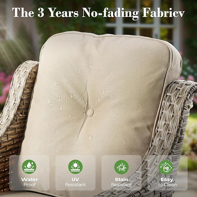 ovios 4 Piece Outdoor Patio Furniture with 3 Seat Sofa,Rattan Wicker Coversation Set with High Back,Sectional Single Sofa with Ottoman for Outside Porch Balcony Backyard Pool, Beige