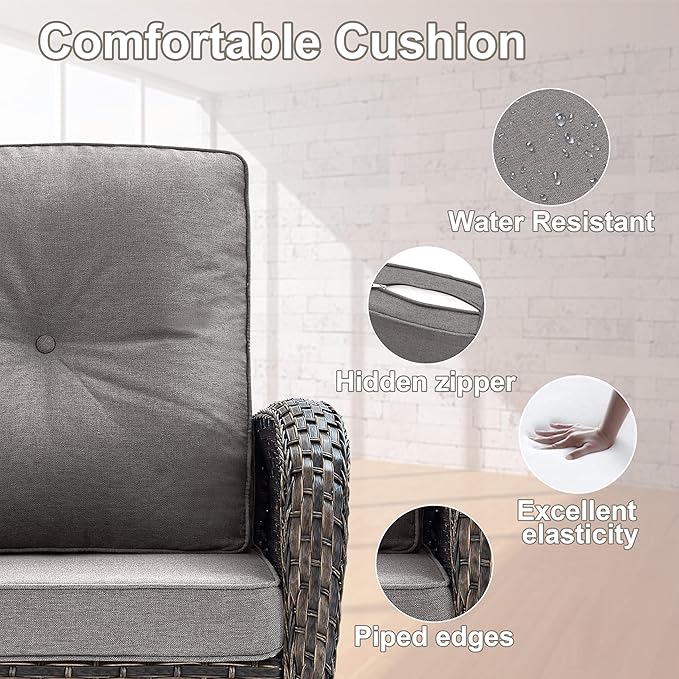 Belord Patio Rocking Chairs Furniture Set - 5 Piece Outdoor Wicker Furniture Sets with Ottomans, Small Patio Conversation Sets with Wicker Rocking Chairs Brown/Grey