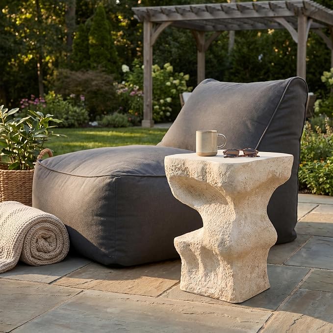 Christopher Knight Home Naomi MGO Outdoor Side Table with Abstract Wavy Design, Square Accent Table with Stone-Like Texture, Weather Resistant Small End Table for Indoor/Outdoor Usage, Beige