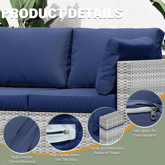 8 pcs Outdoor Cushion Slipcovers Outdoor Patio Cushions Covers Replacement Waterproof with Zipper w/3 Seat Cushion Covers and 5 Backrest Pillow Covers, Covers Only
