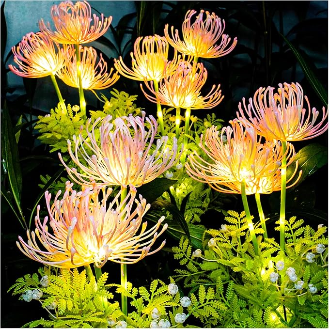 Solar Garden Lights 4 Pack, Solar Flowers Lights with Glowing Flowers & Stems, Upgraded Solar Panel, Outdoor Lights for Garden Decoration,Yard Decor and Gift for Mother