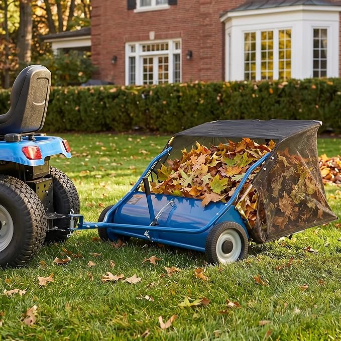 42" Tow Behind Lawn Sweeper, 14 cu. ft Capacity Leaf & Grass Collector-Adjustable Sweeping Height, Dumping Rope Design for Efficient Debris & Grass Cleanup on Yards, Driveways & Sidewalks