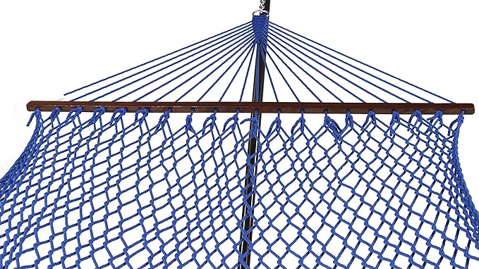 Island Escape Rope Hammock and Stand Set (Mocha Stand and Dark Blue Hammock)