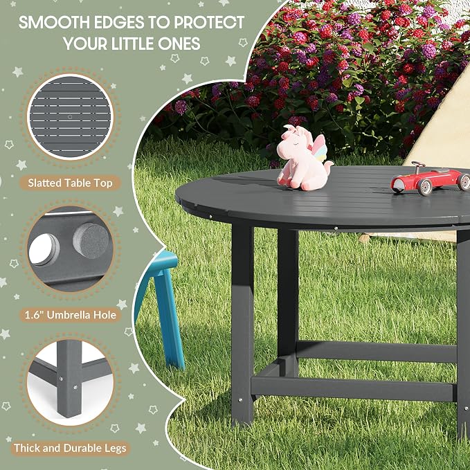 WestinTrends Malibu Kids Outdoor Patio Furniture HDPE 38" Wide Round Dining Table, Gray