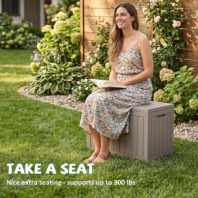 DRATO 50 Gallon Outdoor Storage Box Waterproof, Lockable Resin Deck Box for Patio Furniture, Pool Supplies & Garden Tools, Weatherproof Outside Storage Bin for Backyard Porch (Grey, 50 Gallon)
