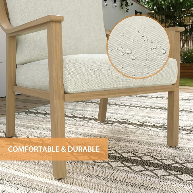 3-Piece Patio Conversation Set Aluminum for Outdoor Porch, Deck,(Beige) | All-Weather Aluminum Outdoor Conversation Set 1 Side Table and 2 Cushioned Armchairs rustproof