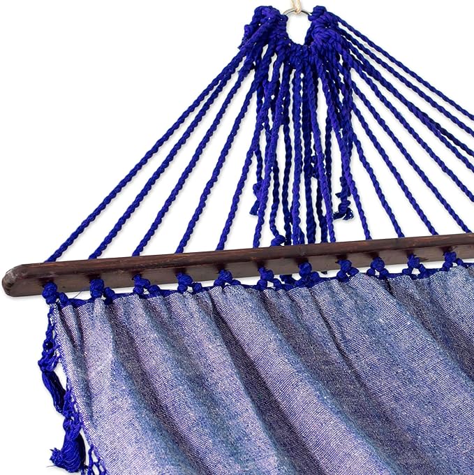 NOVICA Purple Cotton Fabric 1 Person Brazilian Style Hammock with Spreader Bars and Knotted Crochet Fringe, 'Take Me to The Stars' (Single)