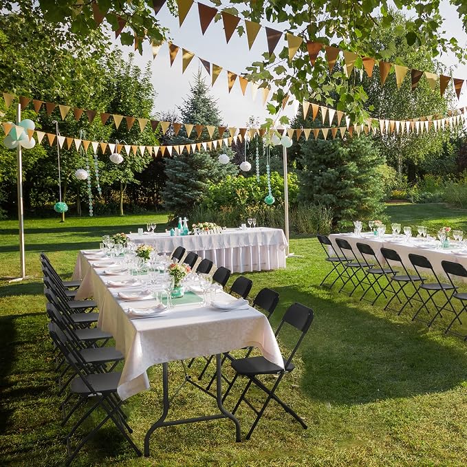 VINGLI 6 FT Plastic Folding Table Set with 6 Black Folding Chairs for Picnic, Event, Training, Outdoor Activities, at Home and Commercial Use
