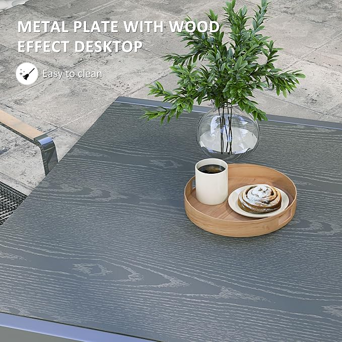Outsunny Extendable Outdoor Dining Table, 41"- 83" Aluminum Frame Patio Table with Wood Effect Steel Top, Rectangle Expandable for 6-8, Dark Gray