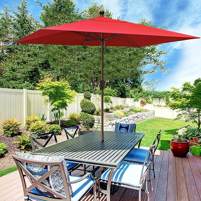EliteShade USA 10-Year-Non-Fading 6.5x10Ft Rectangular Market Patio Umbrella, UPF 50+ UV Protection Performance Sun Umbrella, Heavy Duty Commercial Grade Outdoor Table Umbrella with Crank, Windproof Vented Top for Garden, Pool, Deck and Outdoor Playset...