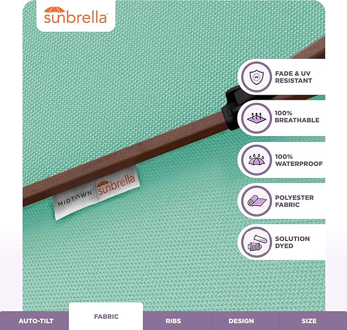Midtown Umbrellas Wooden 2-8 Ft Patio Umbrella with 360° Swivel & Tilt Mechanism, 8 Fiberglass Ribs & Sunbrella Fabric - Outdoor Umbrella for Deck, Pool & Garden - Burgundy Canopy, Wooden Pole