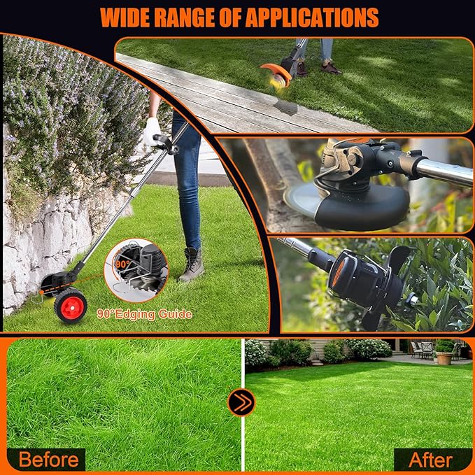 Electric Weed Wacker Cordless Weed Trimmer 21V Stringless Weed Wacker Lightweight 3-in-1 Grass Trimmer/Brush Cutter/Edger with 2pcs Batteries&Wheel, 4Types Blades, for Lawn, Garden & Yard