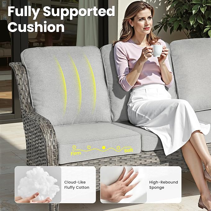 ovios 6-Piece Patio Furniture Set with Swivel Chairs Side Table, Outdoor Wicker Sofa with Comfy Cushions, High Back Couch Modern Conversation Sets, Grey/Grey
