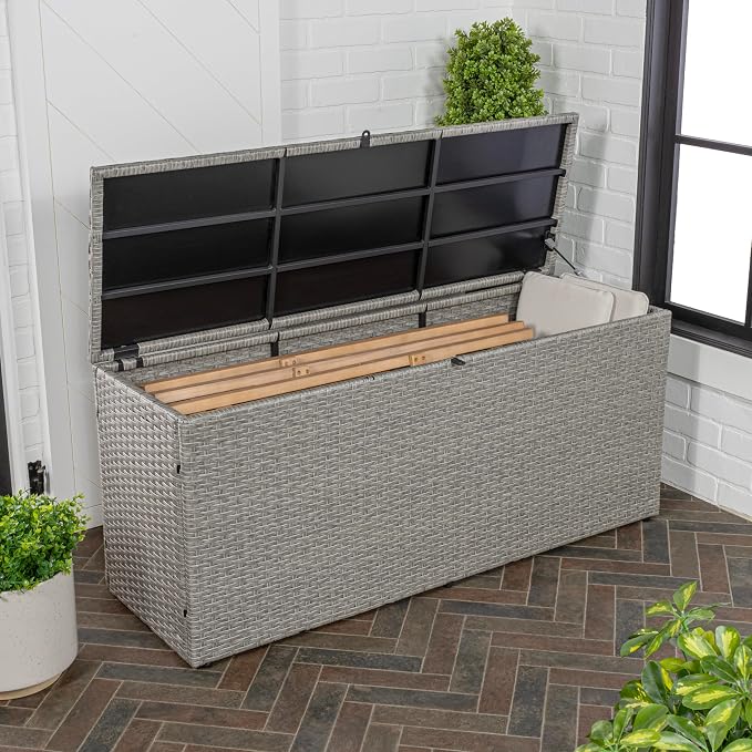 Eyely KRT1001A Elio 47.24" Modern Minimalist Outdoor Faux Wicker Deck and Patio Storage Box, Gray