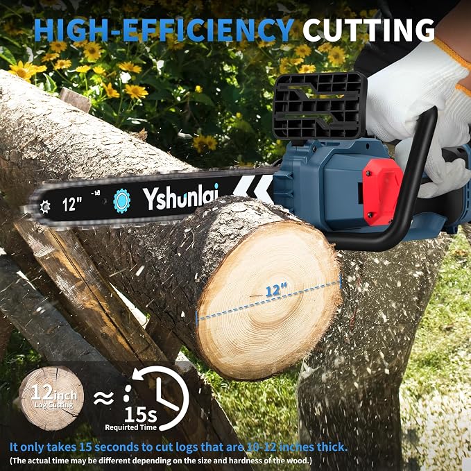 12" Electric Chainsaw Cordless, Brushless Battery Powered Chain Saw with Dual 4000mah Batteries and Charger, Handheld Mini Chainsaw for Wood Cutting Tree Trimming Branch Pruning