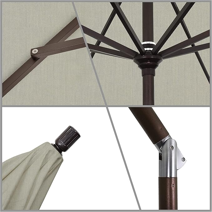 California Umbrella 9' Round Aluminum Market Umbrella, Crank Lift, Collar Tilt, Bronze Pole, Sunbrella Spectrum Cilantro