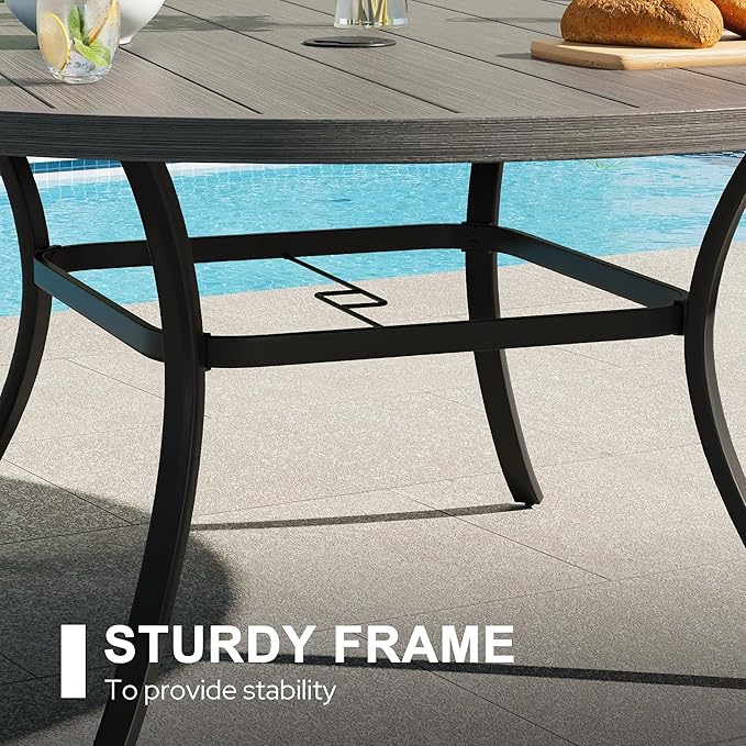 VICLLAX 9 Pieces Outdoor Dining Set, Patio Furniture Set Includes 53" Round Metal Table W/ 1.9" Umbrella Hole and 8 Padded Textilene Swivel Chairs for Porch, Lawn, Garden, Backyard