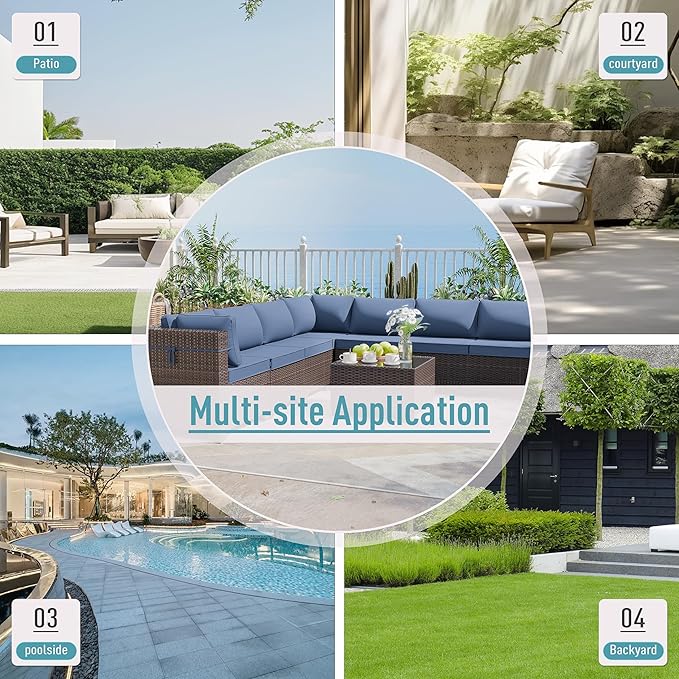 ALAULM 8 Pieces Patio Furniture Set with 2 Swivel Chairs Wicker Patio Conversation Set, Outdoor Sectional Furniture w/Coffee Table & Washable Seat Cushions-Dark Blue