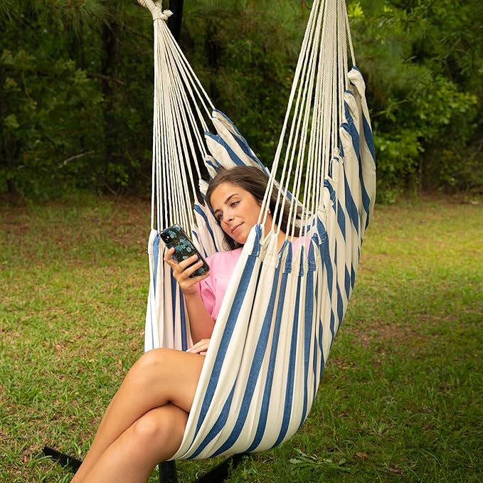 Castaway Living Deluxe Heathered Blue Pillowtop Hammock Chair with Quick Dry Fabric, Designed in The USA, Constructed for Durability & Comfort, Perfect for Any Space