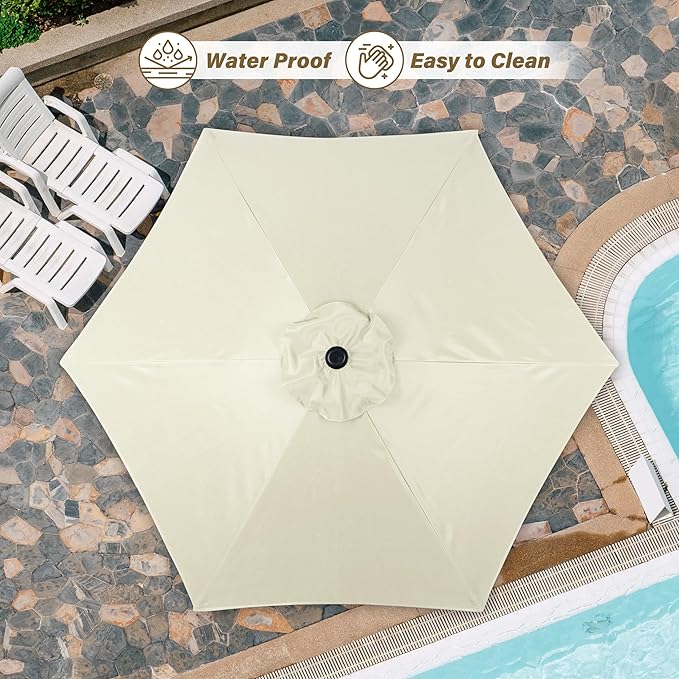 HealSmart 7.5ft Patio Umbrella with Push Button Tilt/Crank, Outdoor Table Market Yard Umbrella, 6 Sturdy Ribs for Garden, Deck, Backyard, Pool