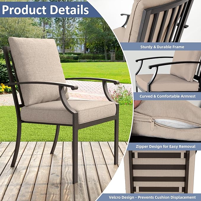 ALAULM 9-Piece Patio Dining Table and Chairs for 8 Outdoor Dining Set with 2 Swivel Chairs Patio Dining Sets with Rectangular Metal Table with Umbrella Hole for Patio, Backyard, Garden-Sand